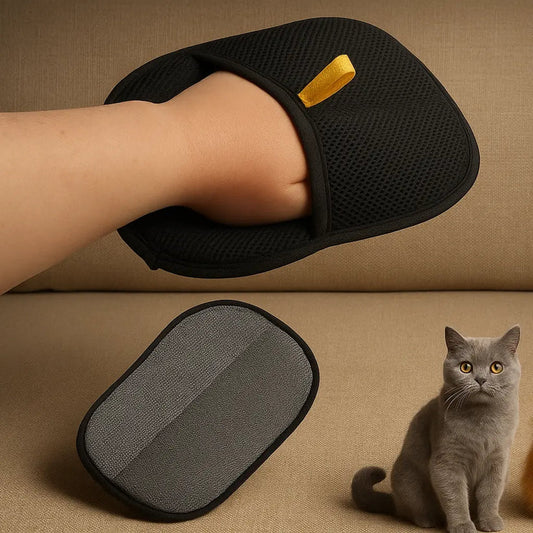Pet Hair Removal Set Tool Reusable Static Removal Gloves Double-Sided Grooming Gloves Remove Dog Cat Fur Hair for Carpets Sofa